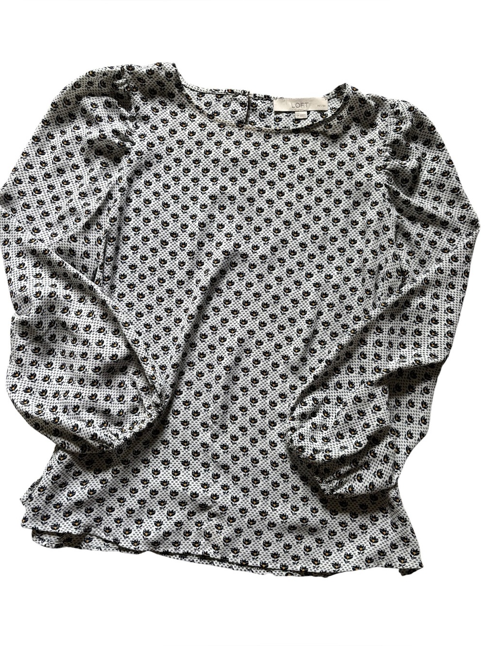 Loft floral block print puff sleeved blouse small petite